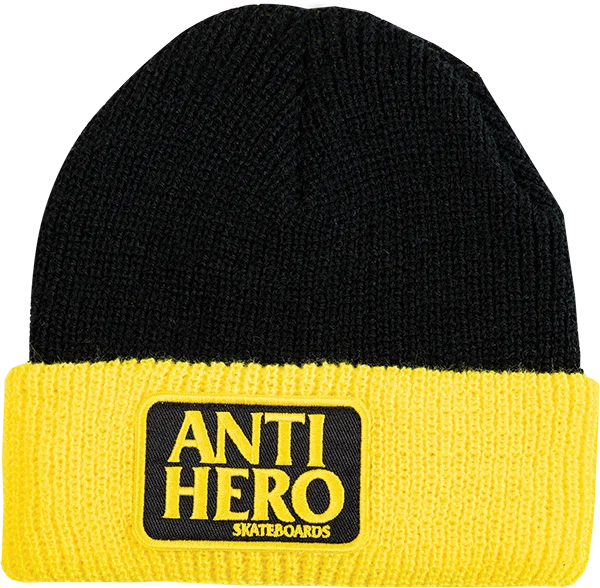 Travel-Friendly Straw Hat-Anti-Hero Reserve Patch Beanie Black/Yellow