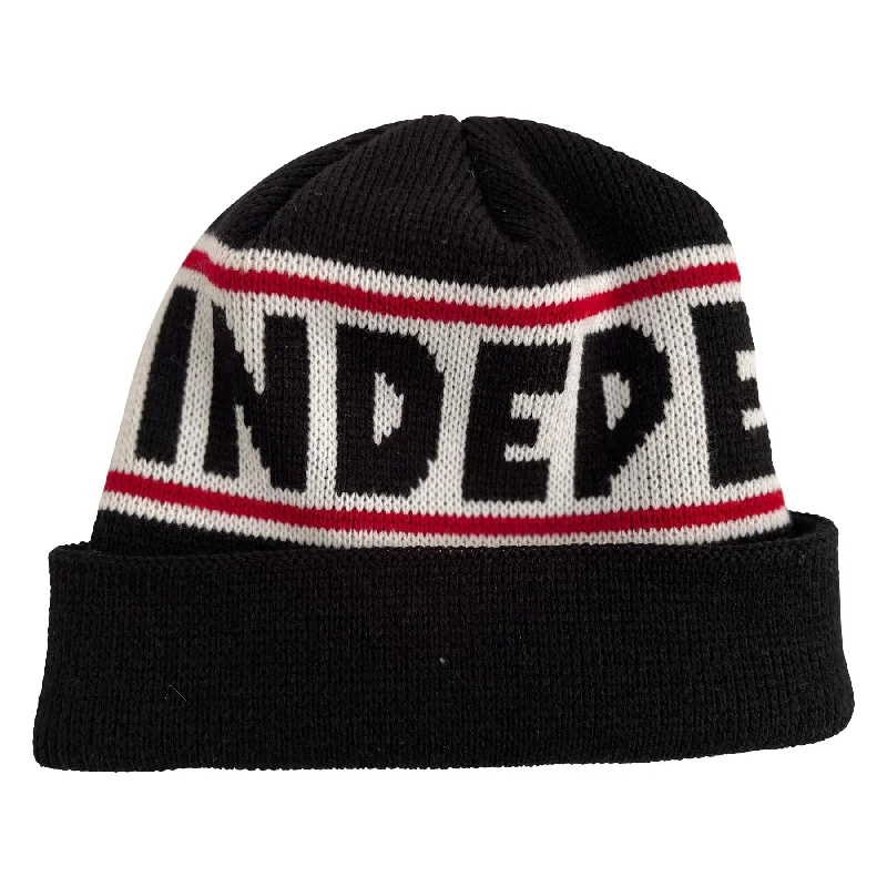 Denim Streetwear Hat-Independent Bar Logo Beanie Long Shoreman Beanie Black OS Unisex