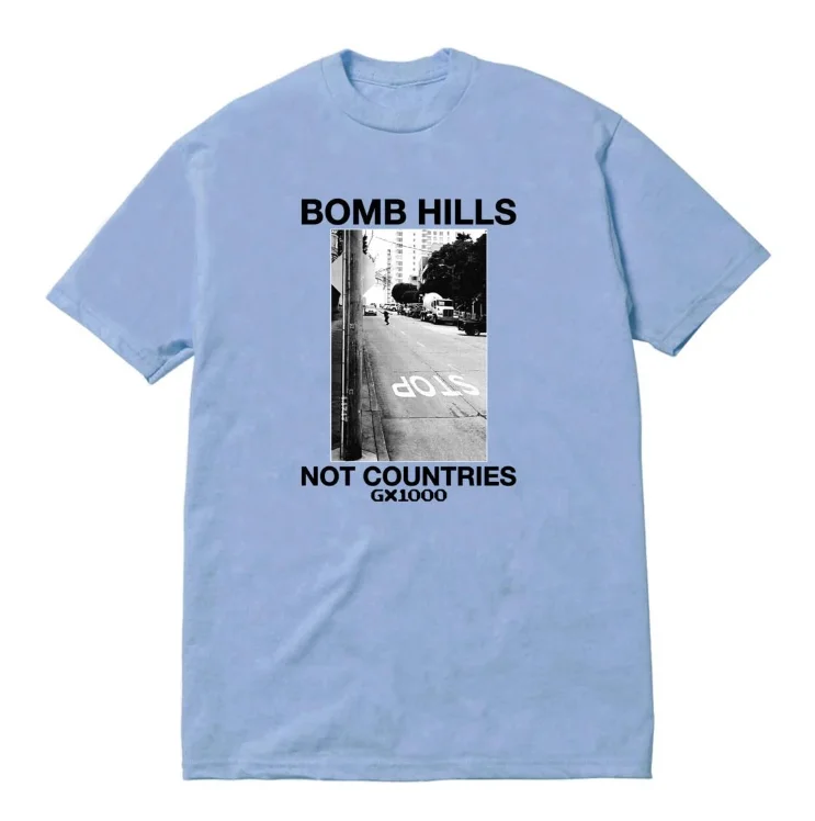 T-Shirt With Viral Jokes-Bomb Hills Not Countries Tee | Powder Blue