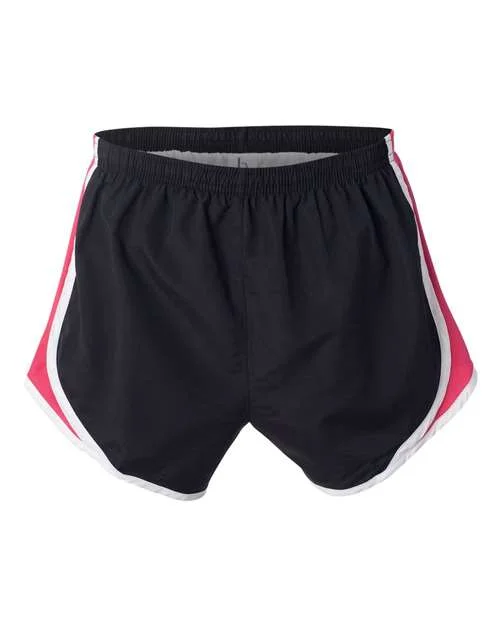 Shorts With Abstract Prints-Boxercraft P62 Womens Velocity 3 1 2" Running Shorts - Black White Fuchsia