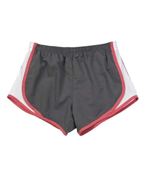 Shorts With Glow Accents-Boxercraft P62 Womens Velocity 3 1 2" Running Shorts - Grey Coral White