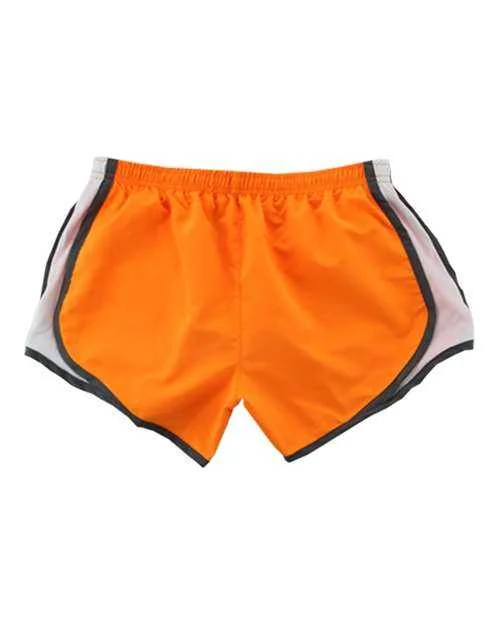 Shorts With Graffiti Art-Boxercraft P62 Womens Velocity 3 1 2" Running Shorts - Mandarin Grey White