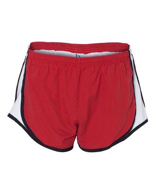 Shorts With Logo Patches-Boxercraft P62 Womens Velocity 3 1 2" Running Shorts - Red Black White