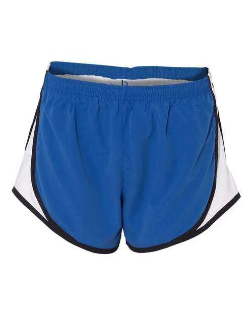 Shorts With Neon Stripes-Boxercraft P62 Womens Velocity 3 1 2" Running Shorts - Royal Black White