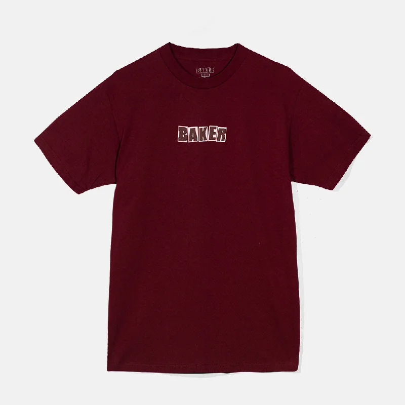 T-Shirt With Swap Meets-Brand Logo Burgundy Tee