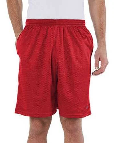 Shorts With Athletic Mesh-Champion 81622 Adult Mesh Short with Pockets - Scarlet