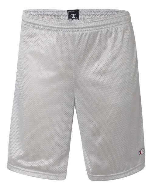 Shorts With Abstract Prints-Champion S162 Polyester Mesh 9" Shorts with Pockets - Athletic Grey