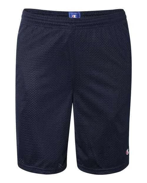 Shorts With Safari Prints-Champion S162 Polyester Mesh 9" Shorts with Pockets - Navy