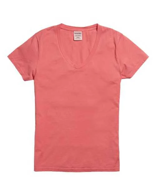 T-Shirt For Cat Naps-Comfortwash GDH125 Garment-Dyed Women's V-Neck T-Shirt - Coral Craze