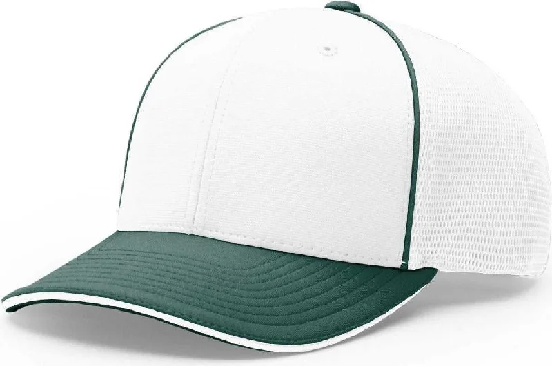 Adjustable Snapback Hat-Richardson 172 Fitted Pulse Sportmesh with R-Flex Cap - White Dark Green