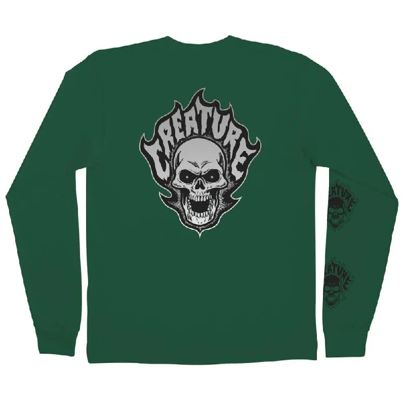 T-Shirt With Festival Lineups-Creature L/S T-Shirt Bonehead Flame - Dark Green