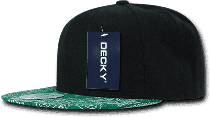 Cotton Bucket Hat-Decky 1093 Bandanna Snapback Cap - Black Kelly