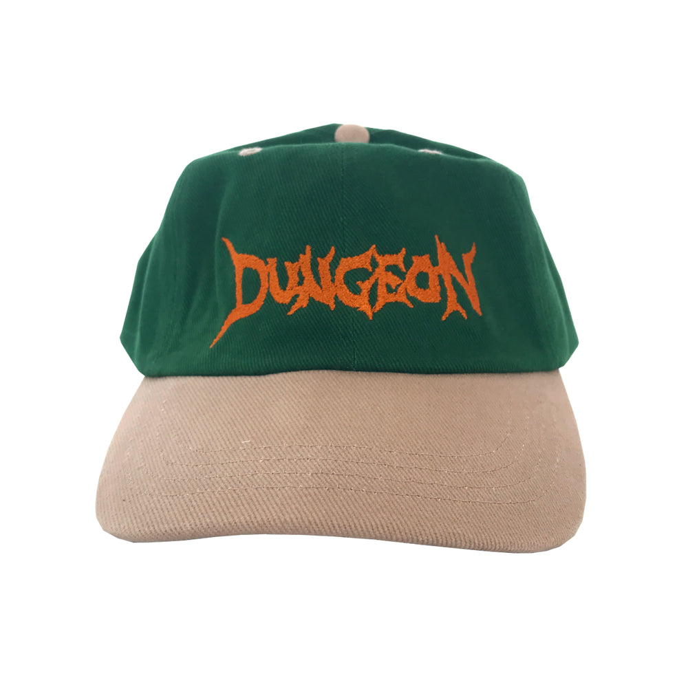 Cute Embroidered Bucket Hat-Dungeon Logo Brushed Cotton Cap - Green / Taupe