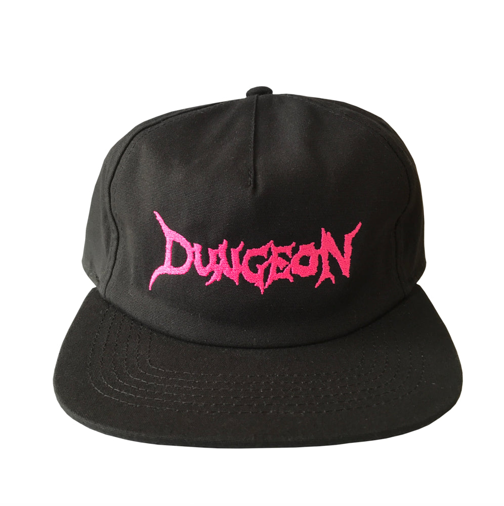 Glossy Satin Finish Hat-Dungeon Logo Cap Organic Cotton - Black / Neon Pink