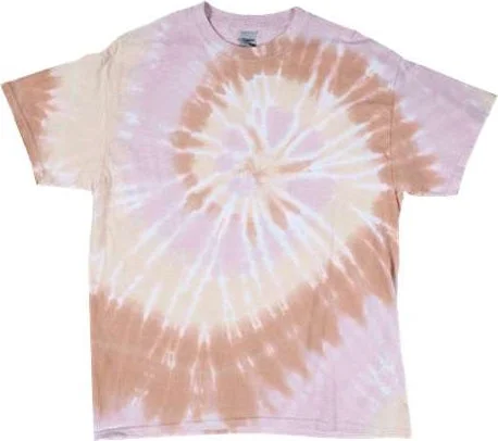 T-Shirt With Streamer Tags-Dyenomite 200MS Multi-Color Spiral Tie-Dyed T-Shirt - Canyon