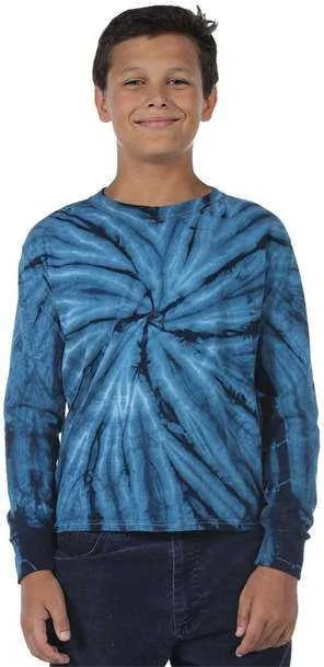 T-Shirt For Sci-Fi Lovers-Dyenomite 24BCY Youth Cyclone Tie Dye Long Sleeve T-Shirt - Navy