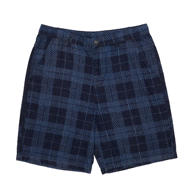 Shorts For Vegan Fans-Gene's Jean Shorts - Plaid Blues