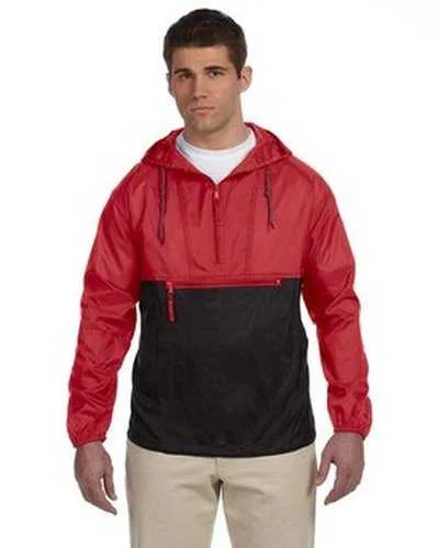 Harriton M750 Adult Packable Nylon Jacket - Red Black