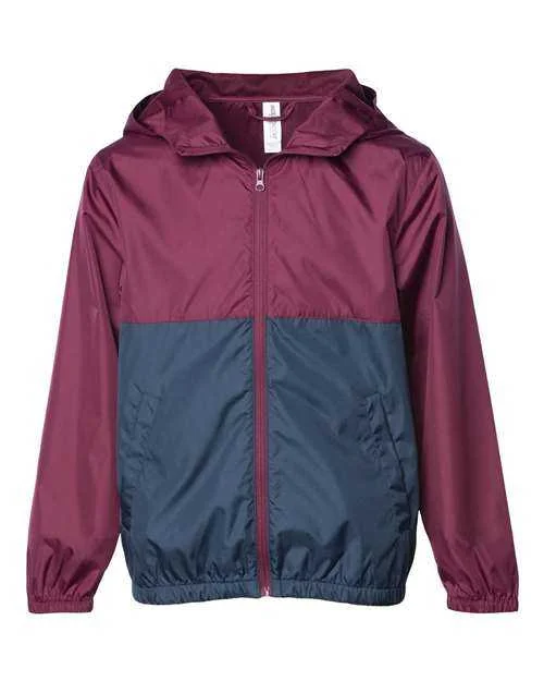 Independent Trading Co EXP24YWZ Youth Lightweight Windbreaker Full-Zip Jacket - Maroon Classic Navy