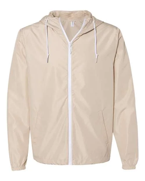 Independent Trading Co EXP54LWZ Unisex Lightweight Windbreaker Full-Zip Jacket - Classic Khaki White Zipper