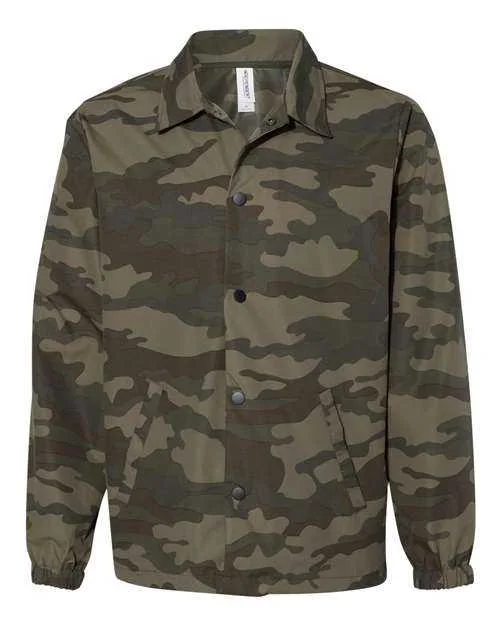 Independent Trading Co EXP99CNB Water-Resistant Windbreaker Coachs Jacket - Forest Camo