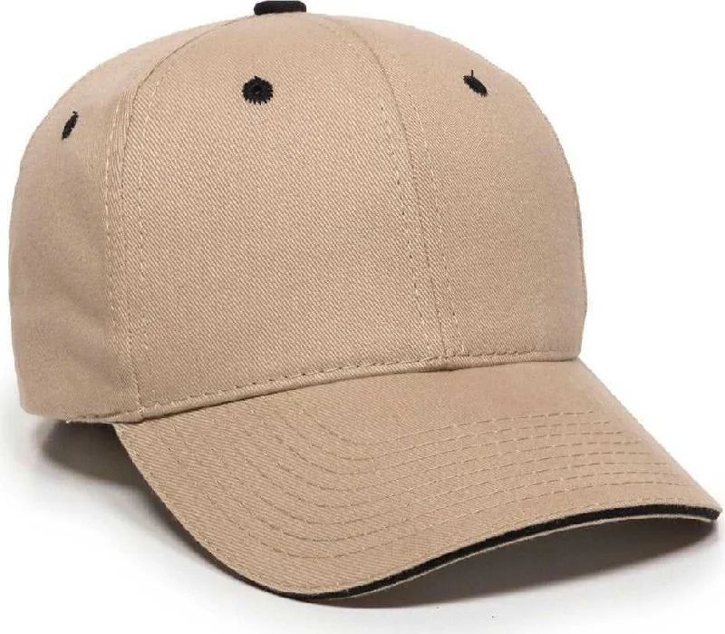 Designer Logo Embossed Hat-OC Sports GL-845 Contrasting Sandwich, Button and Eyelet Cap - Khaki Black