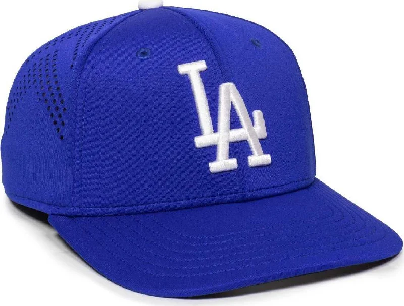 Floral Print Summer Hat-OC Sports MLB-600 Perforated Stretchfit Baseball Cap - Los Angeles Dodgers