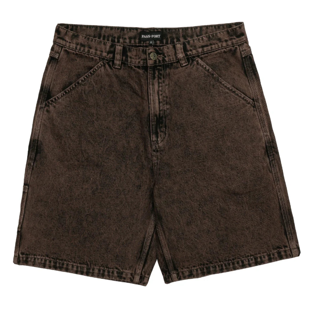 Shorts For Lazy Afternoons-Pass~Port Workers Club Denim Shorts - Over Dye Brown