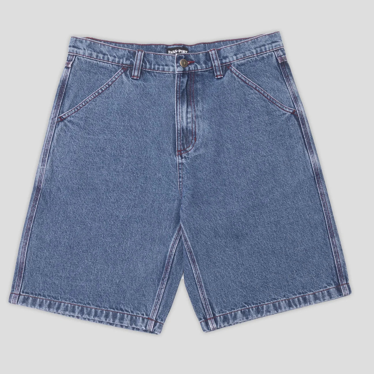 Shorts With Neon Stripes-Pass~Port Workers Club Denim Shorts - Washed Dark Indigo