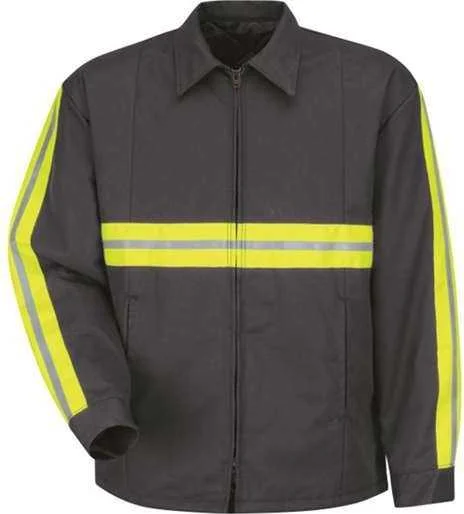 Red Kap JT50ENL Enhanced Visibility Perma-Lined Panel Jacket - Long Sizes - Charcoal