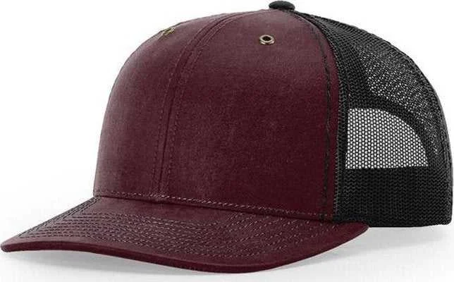 Recycled Fabric Bucket Hat-Richardson 112WF Oil Cloth Trucker Caps - Burgundy Black