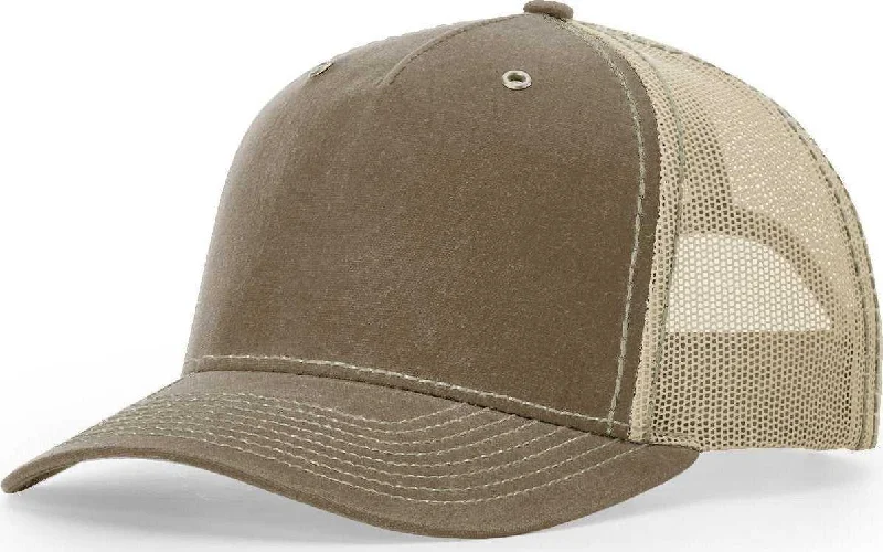 Designer Logo Embossed Hat-Richardson 112WH Hawthorne Trucker Cap - Buck Khaki