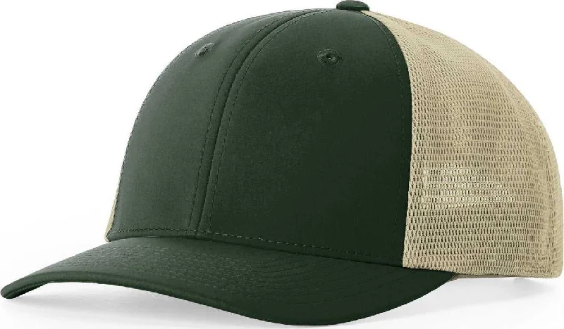 Classic Vintage Leather Hat-Richardson 173 Hood River Performance Trucker Cap - Deep Spruce Light Khaki