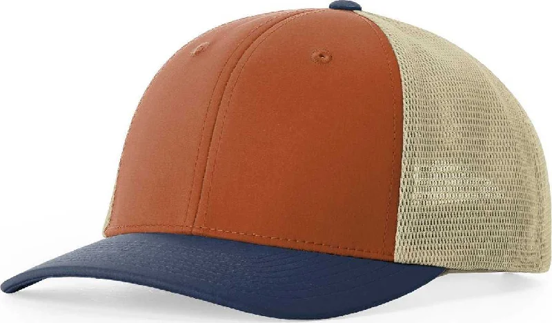 Lightweight Performance Hat-Richardson 173 Hood River Performance Trucker Cap - Desert Orange Light Khaki Insignia Blue