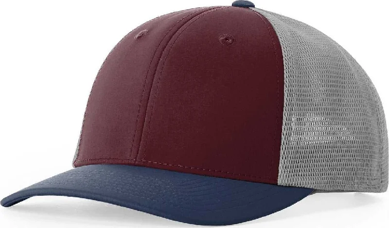 Dual-Tone Contrast Hat-Richardson 173 Hood River Performance Trucker Cap - Red Mahogany Med Gray insignia Blue