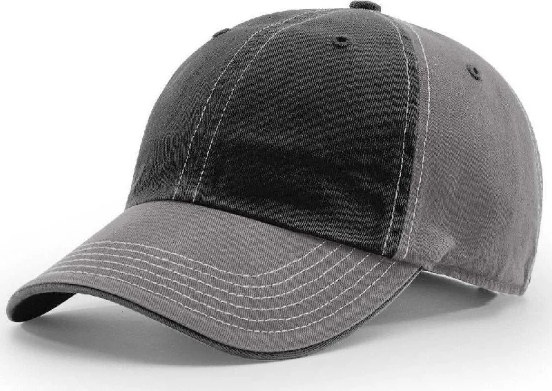 Unisex Sports Hat-Richardson 322 Washed Chino Charcoal Caps- Black Charcoal White