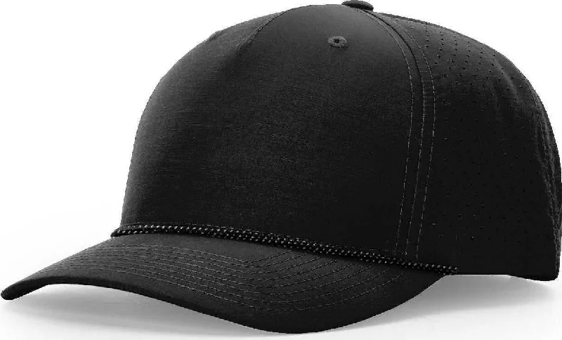 Cotton Bucket Hat-Richardson 355 Laser Perf Performance Rope Caps - Black Black Gray