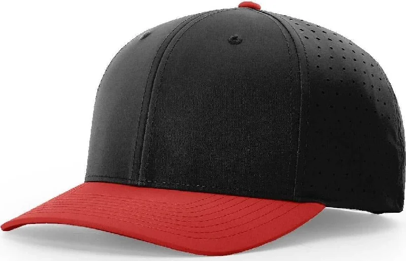 Stylish Boater Hat-Richardson 632 Laser Perf R-Flex Adjustable Cap - Black Red