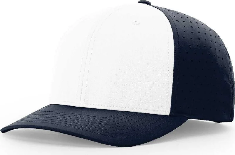 Performance Tennis Hat-Richardson 632 Laser Perf R-Flex Adjustable Cap - White Navy