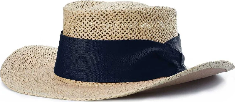 Classic Yacht Captain Hat-Richardson 824 Classic Gambler Straw Hat - Navy