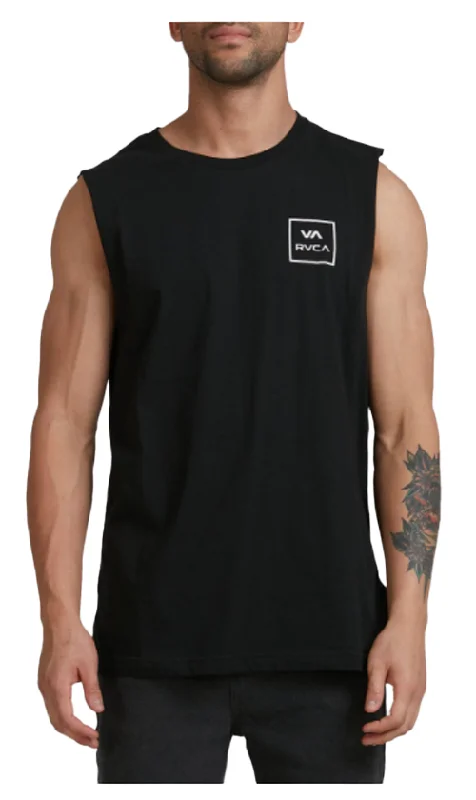 T-Shirt With Summer Sun-RVCA All The Way Mens Muscle Tee Black