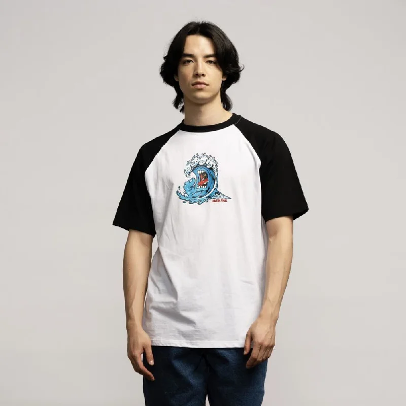 T-Shirt For Hippie Souls-Santa Cruz Custom T-Shirt Screaming Wave Front Raglan - White / Black