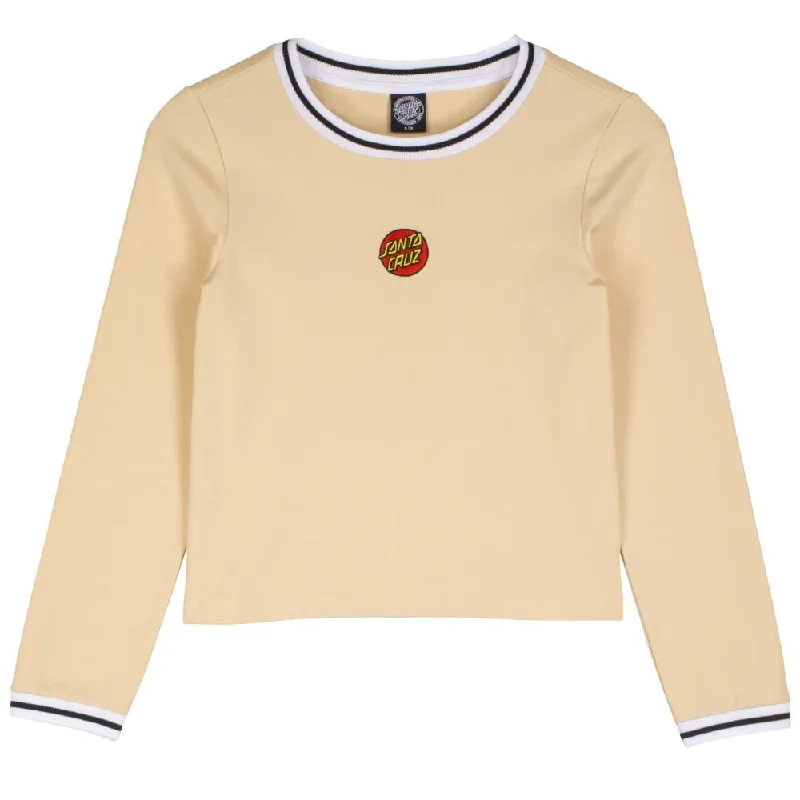 T-Shirt With Athletic Stripes-Santa Cruz Womens L/S T-Shirt Classic Dot Emb Ringer L/S - Chalk