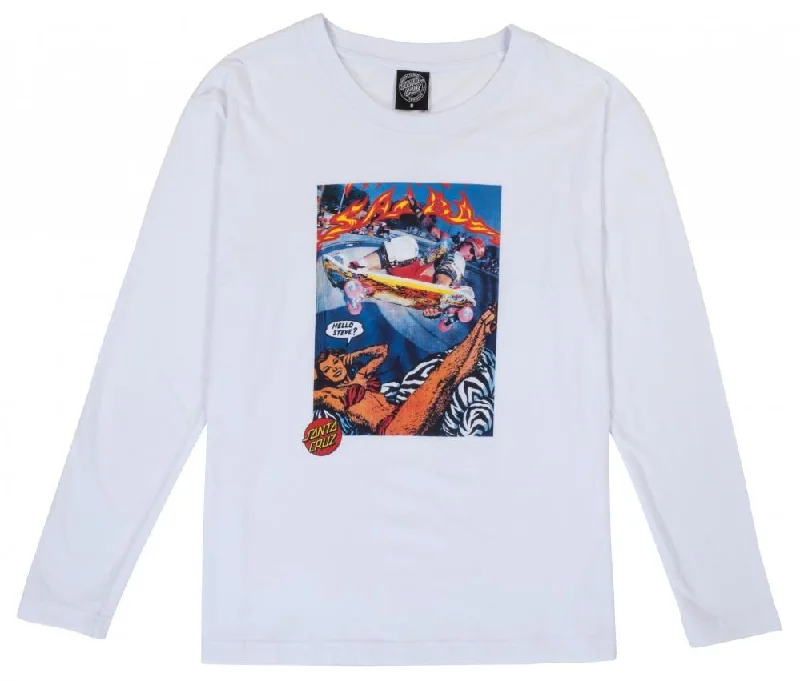 T-Shirt With Festival Lineups-Santa Cruz Womens L/S T-Shirt Hello Steve? L/S T-Shirt - White