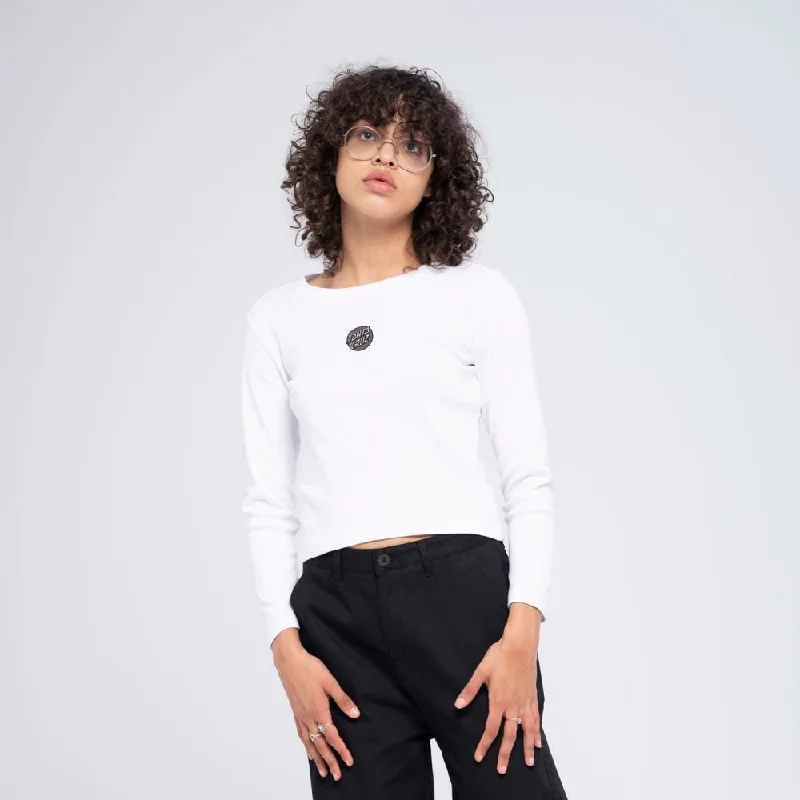 T-Shirt With Breathable Holes-Santa Cruz Womens L/S T-Shirt Other Dot Front Emb LS T-Shirt - White