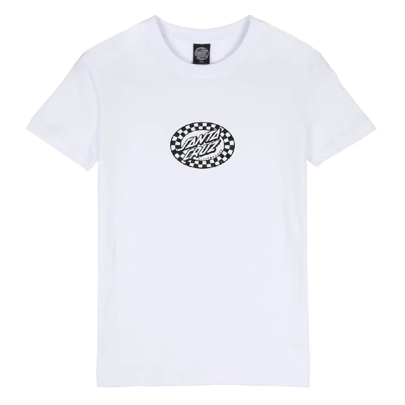 T-Shirt With Folk Songs-Santa Cruz Womens T-Shirt Check Oval Mono Front T-Shirt - White