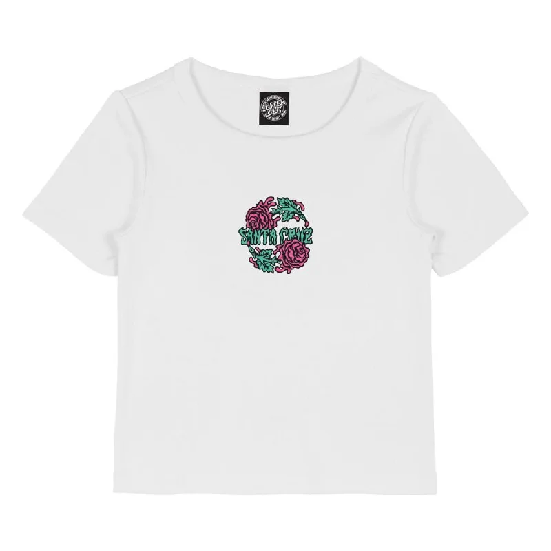 T-Shirt With Swap Meets-Santa Cruz Womens T-Shirt Dressen Rose Crew Two Front - White