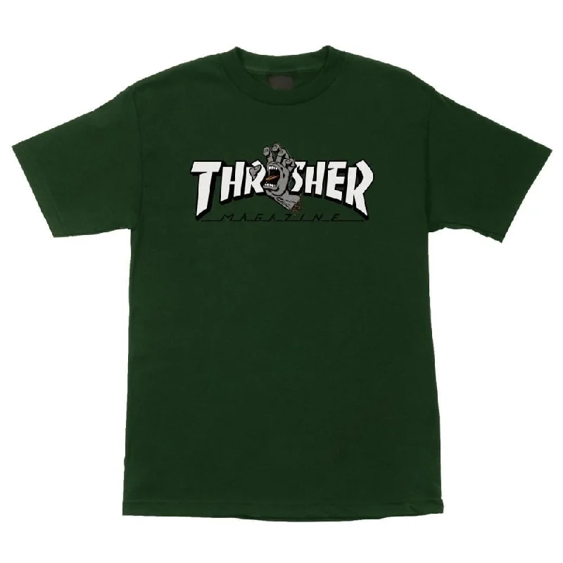 T-Shirt With Pop Star Faces-SCR x Thrasher T-Shirt Thrasher Screaming Logo - Forest Green