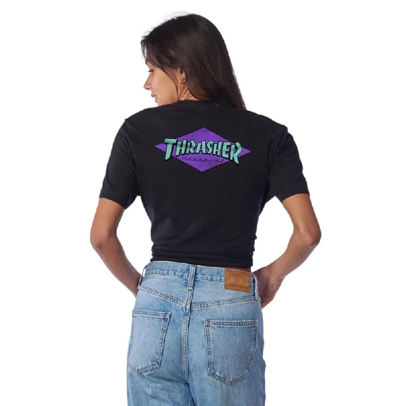 T-Shirt For Snowboard Style-SCR x Thrasher Womens T-Shirt Thrasher Diamond - Black