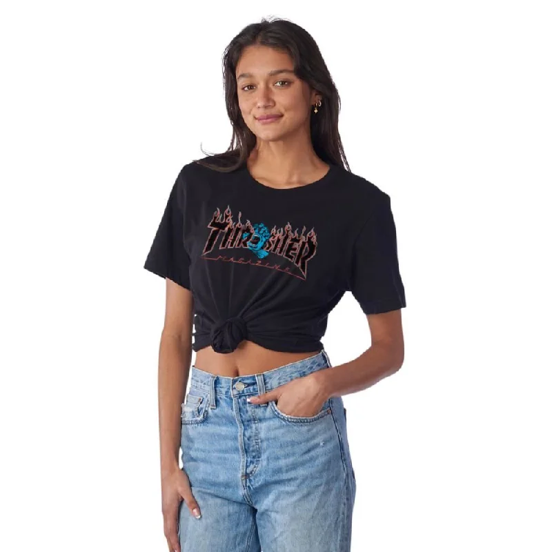 T-Shirt For Snow Days-SCR x Thrasher Womens T-Shirt Thrasher Screaming Flame Logo - Pigment Black